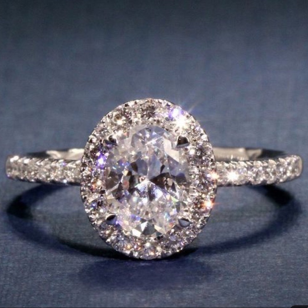 14k white gold engagement halo ring wedding - Picture 2 of 8